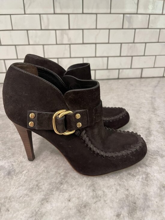 Tory Burch Shoes - Tory Burch Belen Booties Womens 7.5 Brown Suede Ankle Stiletto Heels Booties
